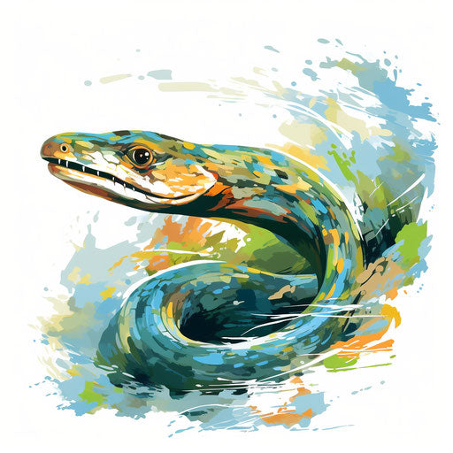 Eel clipart in the style of Impressionistic Art, on a white background