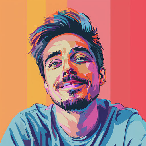 Clipart of me in a photo realistic style with a flat random color background