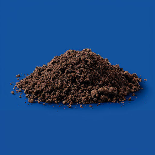 On a flat, royal blue background, a photo realistic soil clipart shines with enhanced vibrancy and clear contours
