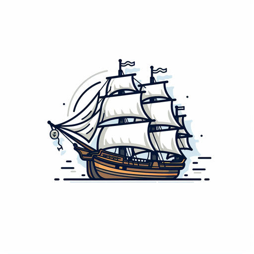 Pirate ship in Minimalist style on white background