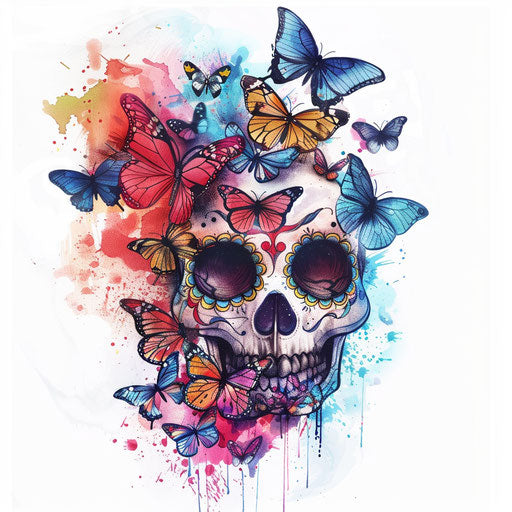 Sugar skull with butterflies in eye sockets