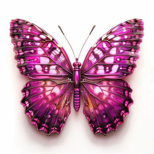 Realistic pink butterfly on flat white background, vibrant patterns