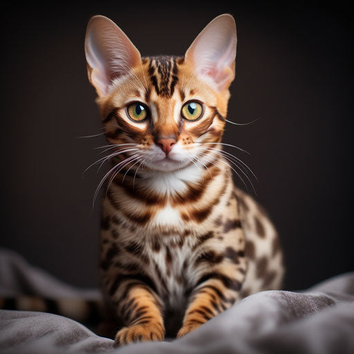 Bengal cat looking at the camera, white coat