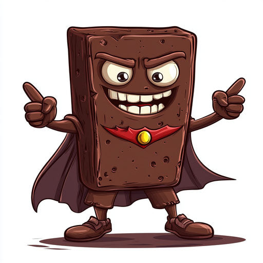 Humorous caricature of a chocolate bar with human characteristics