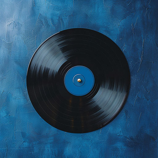 Photo-realistic record clipart on flat indigo background