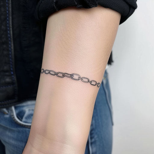 Minimalist black chain tattoo on white background