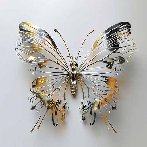 Metallic 3D butterfly on pure white background