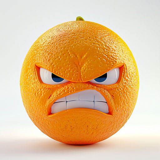 Angry orange face on white background