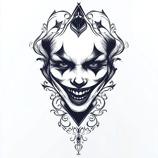 Flat tattoo sketch for joker card featuring a joker face