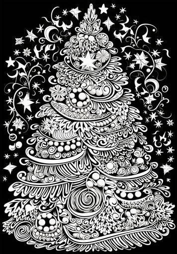 Doodle Christmas tree in vector, fine lines and intricate details