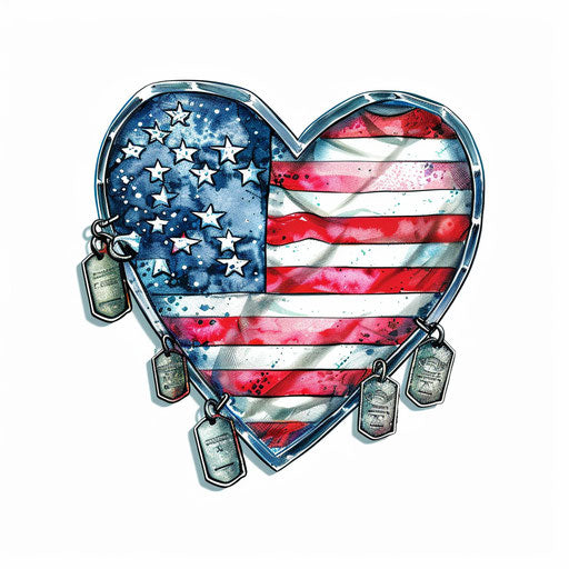 Patriotic heart with American flag and dog tags