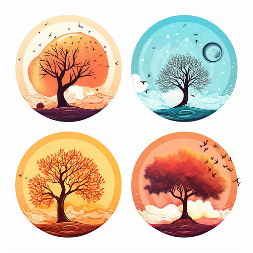Minimalist seasons clipart on white background
