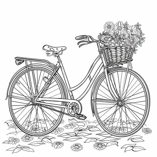 Cartoon bike with oversized wheels and flower basket