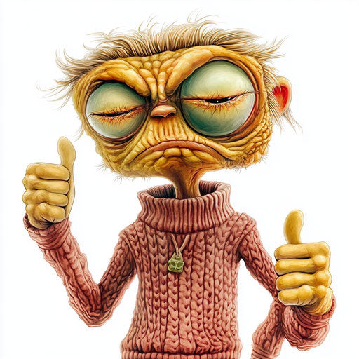 Humorous caricature of a sweater with exaggerated human characteristics