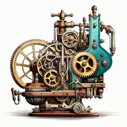 Machine drawing in the style of Chiaroscuro Art, on white background