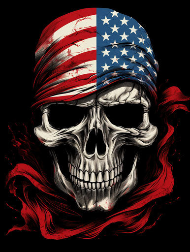 Skull with bandana and American flag on face
