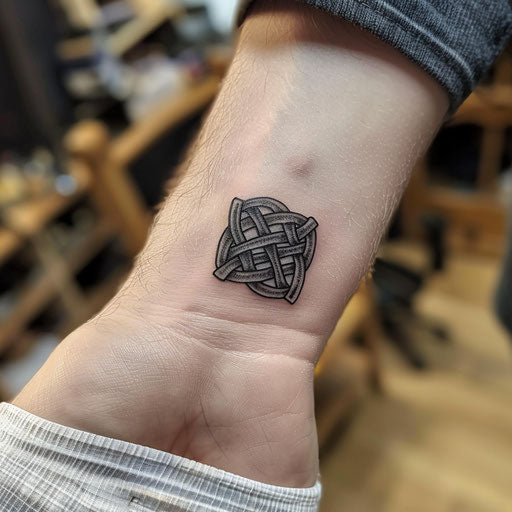 Celtic knot wrist tattoo in the style of David Palumbo