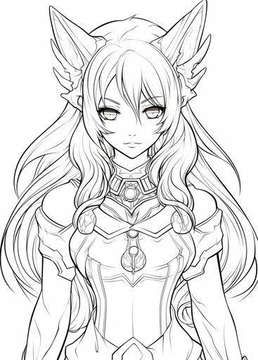 Free anime fox girl coloring pages, dark white and dark cyan comic art style 23:32