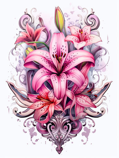 Pink lily tattoo, celebration of nature
