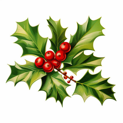 Chiaroscuro Art: Christmas holly clip art on white background