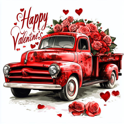 Truck full of roses and hearts for Valentine's Day