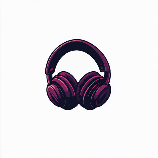 Inspiring DJ logo design with minimalist headphone shape and bold typography in burgundy and black on white background