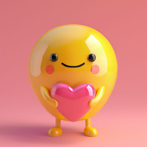 Heart held by an emotion in yellow and pink anime style