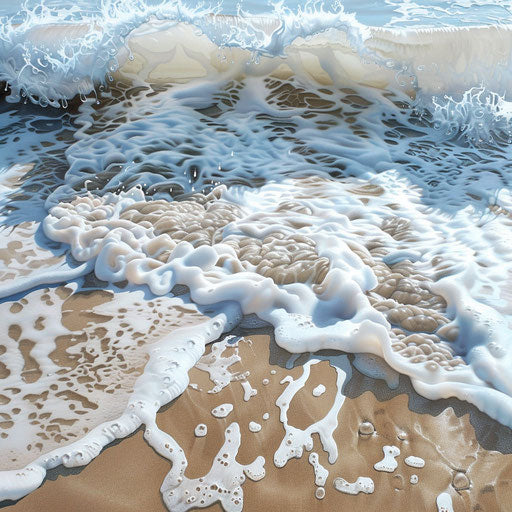 Sandy beach with waves crashing against shore