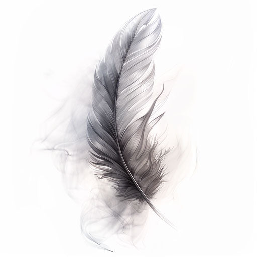 Feather tattoo design in smoky style, light white background