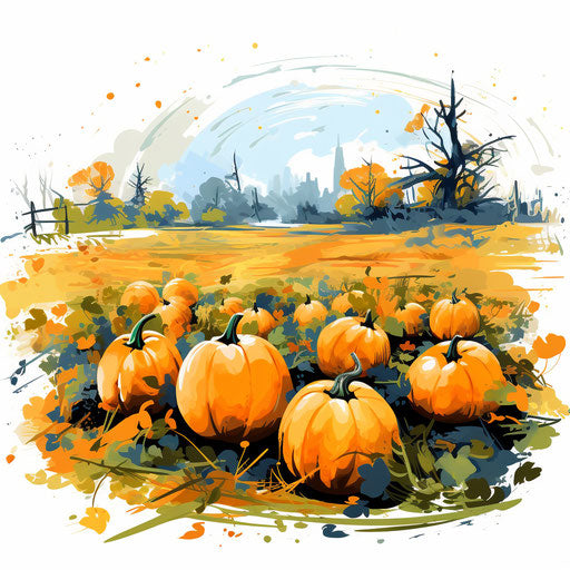 Pumpkin patch illustration, Impressionistic Art style