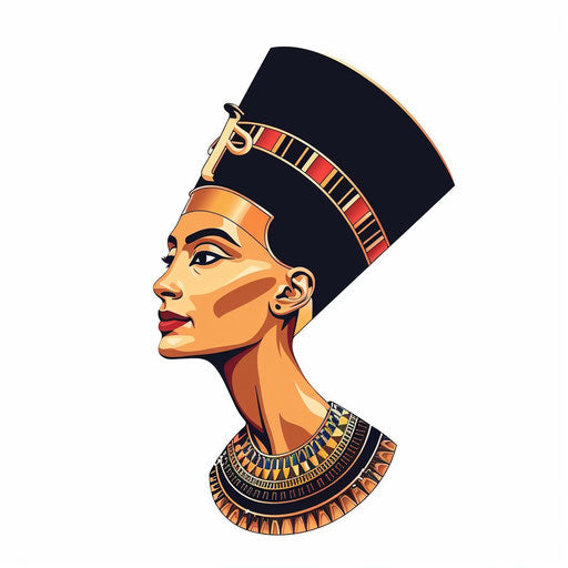 Egyptian queen with golden headdress, flat tattoo style