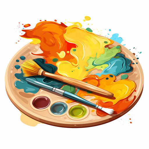 Art palette clipart in the style of oil painting, on white background