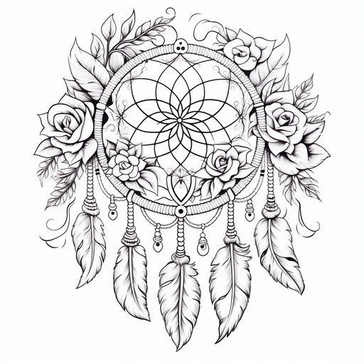 Black and white coloring book with dream catcher