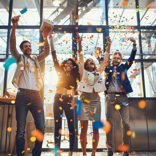 Startup team celebrating successful project