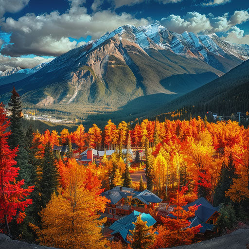 Sulphur Mountain, Canada, panoramic view with vibrant autumn colors