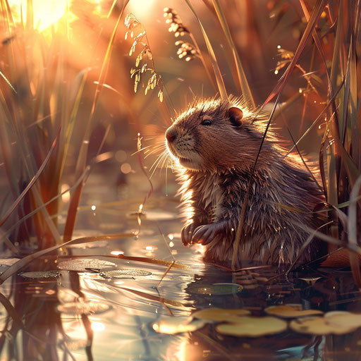 Muskrat in a whimsical wetland setting