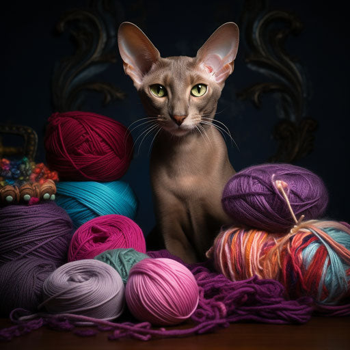 Oriental shorthair cat playing with yarn