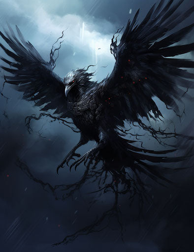 Flying bird in circle, necropunk style, playful yet dark