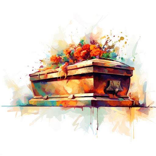 Coffin in the style of Impressionistic Art, on white background