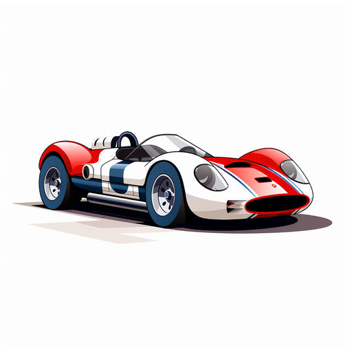 Minimalist style race car clipart, on white background