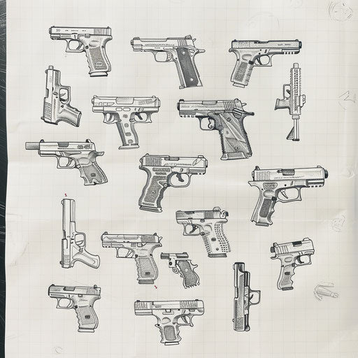 Minimalist tattoo design of firearms in black ink