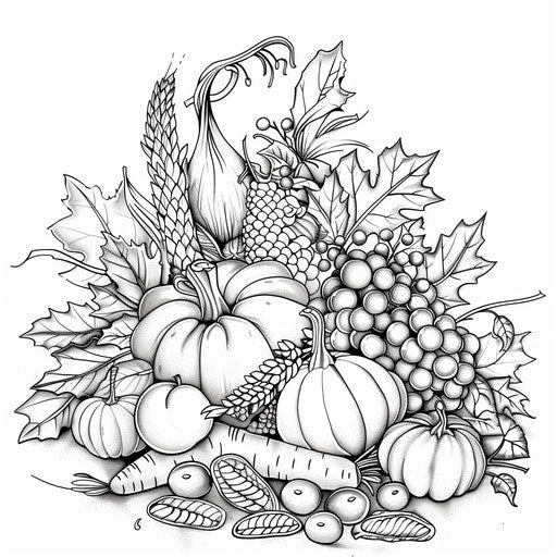 Autumn vegetables and fruits in a cornucopia
