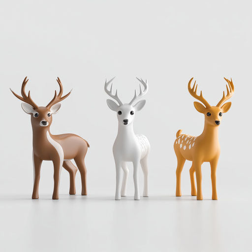 3D Animal Figurines in realistic style on flat white background