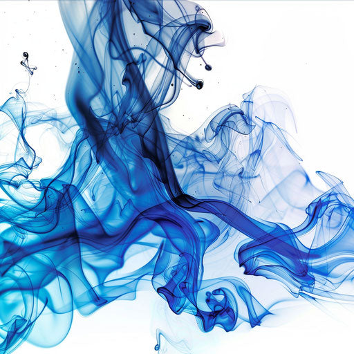 Vivid blue smoke forming an abstract tattoo on white background