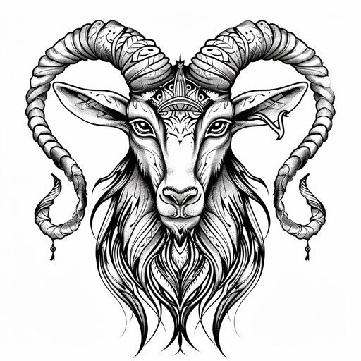 Capricorn zodiac tattoo in monochrome clipart style