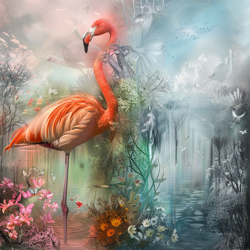 Flamingo's Journey Through the Four Seasons