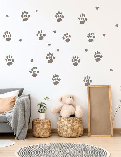 12 wall stickers mimicking paw prints, repetitive dotwork style, arthur wardle 43:56
