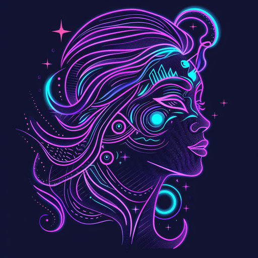 Futuristic flat tattoo sketch of Venus as cosmic goddess