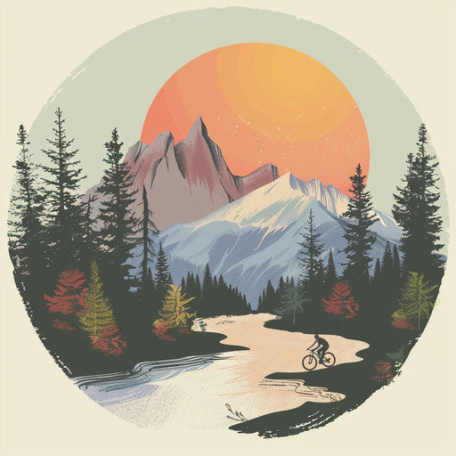Biker in peaceful mountains in flat landscape