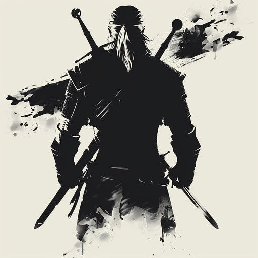 Bold sketch of a silhouette with two crossing swords